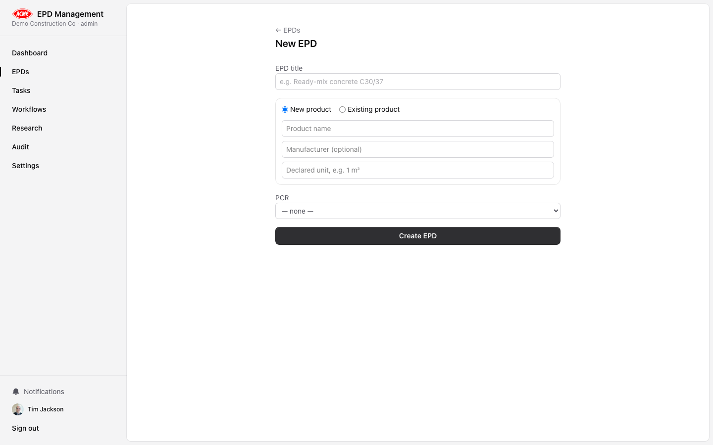 New EPD form